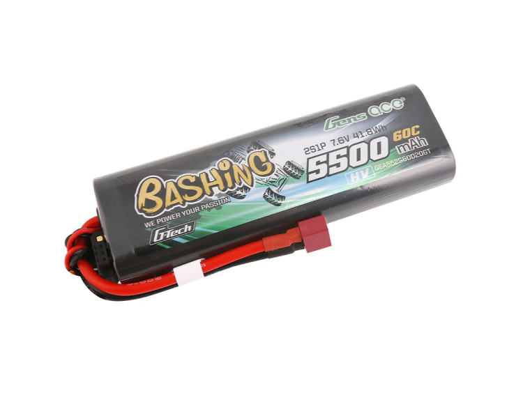 BATTERIA LIPO GENS ACE 2S 7,6V 5500MHA 60C HV HARDCASE T-PLUG G-TECH