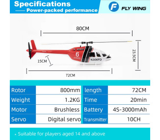 FLY-WING ELICOTTERO BELL-206 V3 CON CENTRALINA DI STABILIZZAZIONE E GPS H1 RTF