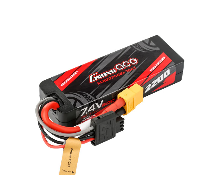 BATTERIE LIPO GENS ACE 2S 7,4V 2200MHA 60C XT60 HARDCASE