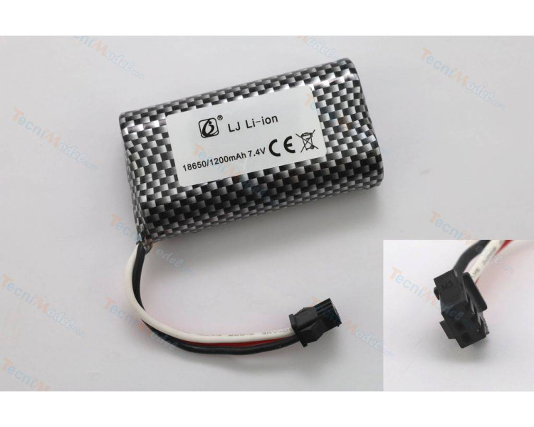 BATTERIA 7,4V 1200MHA LI-ON CONNETTORE NERO PER MEZZI  HUI NA 1/14