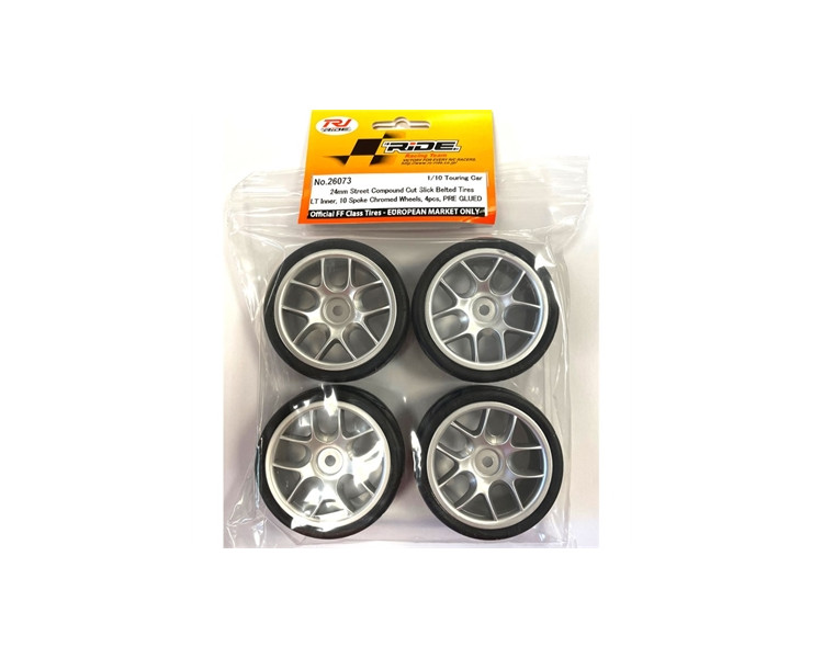PNEUMATICI INTAGLIATI 1/10 FWD INCOLLATI SU CERCHI 10 RAZZE 24MM (4) PNEUMATICI INTAGLIATI 1/10 FWD INCOLLATI SU CERCHI 10 RAZZE 24MM (4)